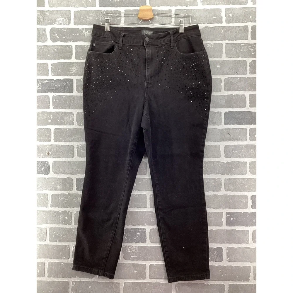 Judy Blue 16W Black Rhinestone Embellished Slim Fit High Rise Jeans Slimming